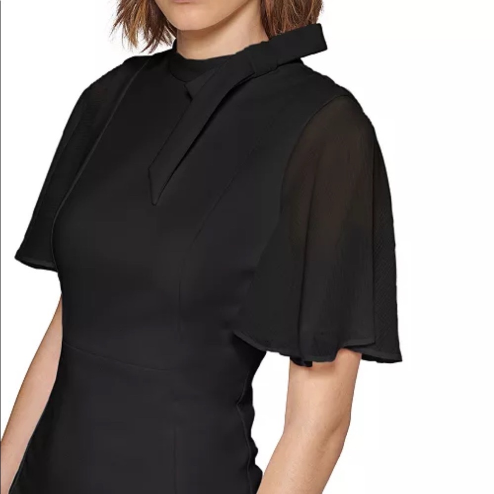 Calvin Klein Tie-Neck Chiffon-Flutter-Sleeve Sheath Dress 🎀